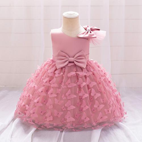 Viscose & Polyester & Cotton Princess & Ball Gown Girl One-piece Dress with bowknot butterfly pattern pink PC
