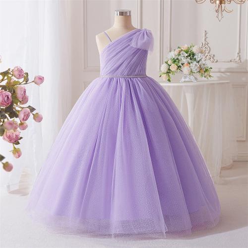 Viscose & Polyester & Cotton shoulder slope & Princess & Ball Gown Girl One-piece Dress Solid purple PC