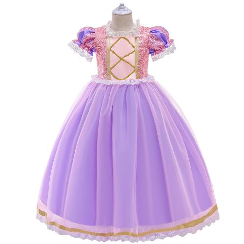Mixed Fabric & Cotton Princess & Ball Gown Girl One-piece Dress Sequin PC