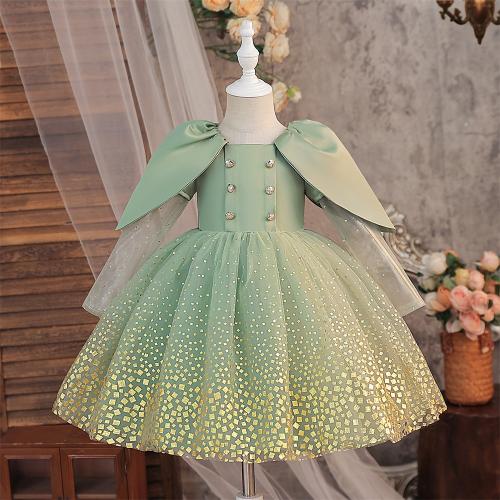 Viscose & Polyester & Cotton Princess & Ball Gown Girl One-piece Dress printed green PC