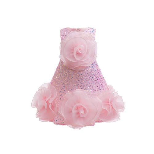 Viscose & Polyester Princess Girl One-piece Dress Sequin floral PC