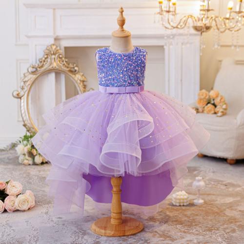 Polyester & Cotton Princess & Ball Gown Girl One-piece Dress & short front long back Sequin PC