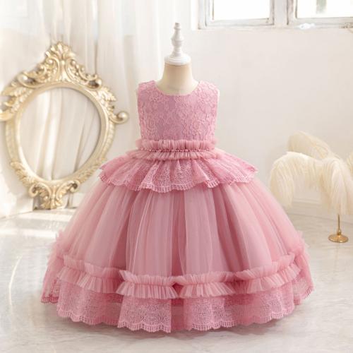 Polyester & Cotton Princess & Ball Gown Girl One-piece Dress floral PC