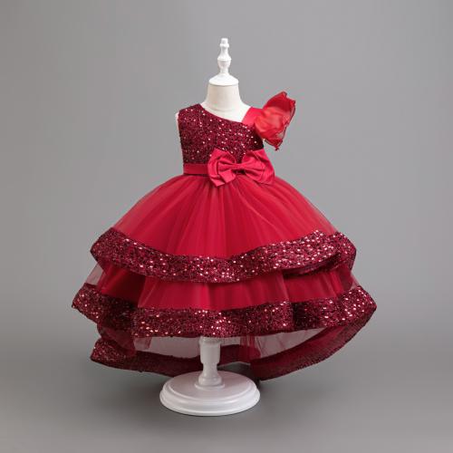 Polyester & Cotton Princess Girl One-piece Dress with bowknot Sequin Solid PC