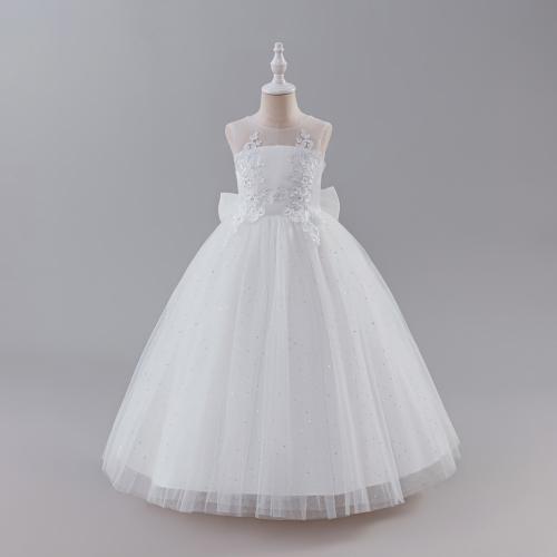Polyester & Cotton Princess Girl One-piece Dress with bowknot Sequin embroider PC