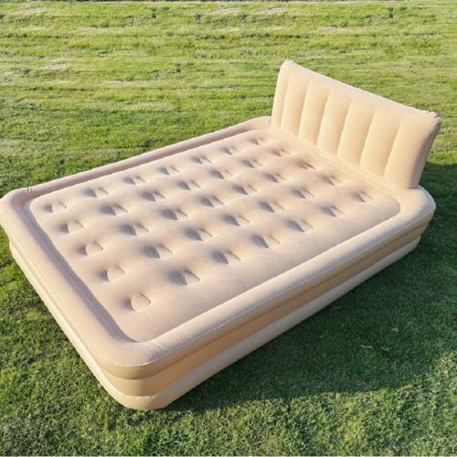 Flocking Fabric & PVC triple layer & foldable Inflatable Bed Mattress portable & with electric air pump & thicken Solid beige PC