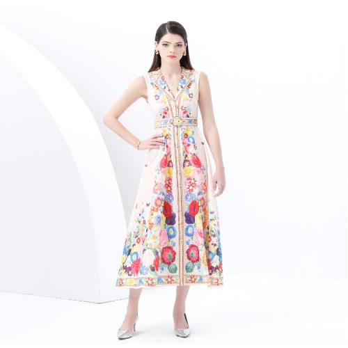 スパンデックス ワンピースドレス 印刷 アプリコット 一つ