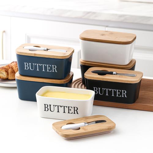 Porzellan & Holz Butter-Box, mehr Farben zur Auswahl,  Stück