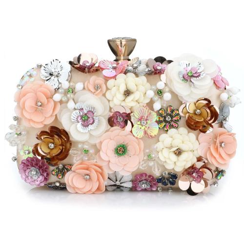 Beaded & Metal & Cotton Evening Party Clutch Bag with chain Polyester floral PC