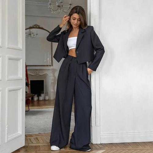 ポリエステル 女性ビジネスパンツスーツ ロングトラウザーズ & コート 単色 ダークグレー セット