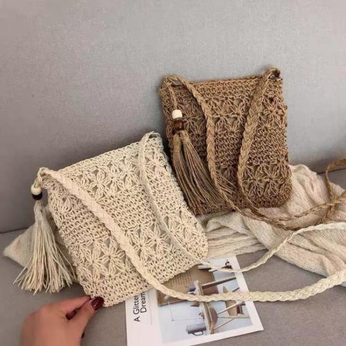 Straw Weave & Tassels Woven Shoulder Bag soft surface Solid PC