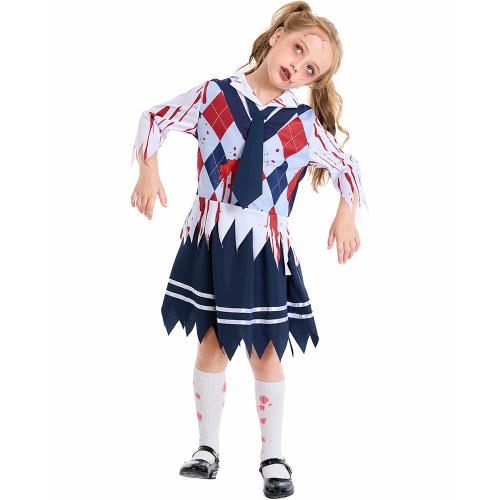 Polyester Kinder Halloween Cosplay Kostüm, Rock & Nach oben, Gedruckt, Plaid, gemischte Farben,  Festgelegt
