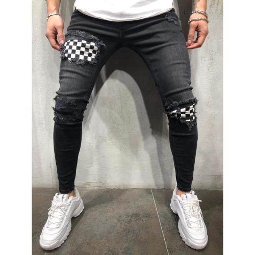 Cotton Denim Ripped Men Casual Pants washed Solid PC