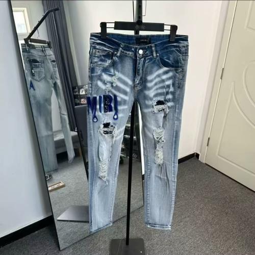Cotton Denim Ripped & Middle Waist Men Casual Pants Sequin blue PC