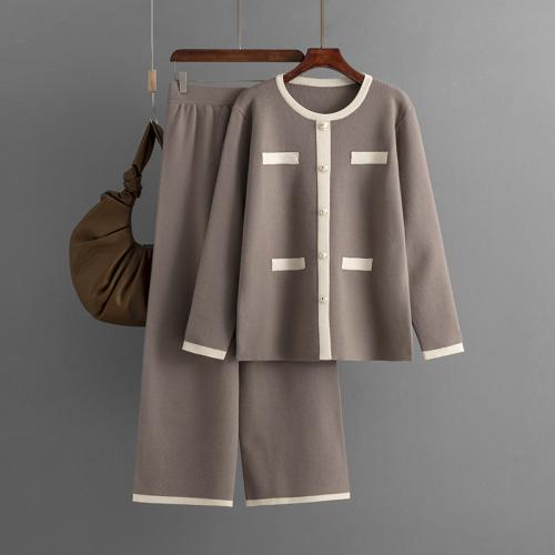 Polyamide Wide Leg Trousers & Soft & Straight Women Casual Set two piece & thermal Solid : Set