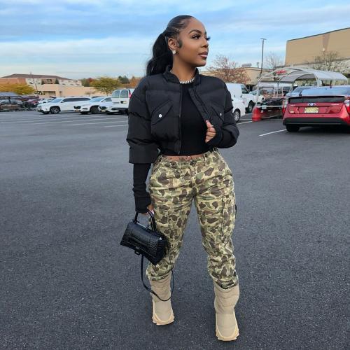 Polyester Women Parkas & loose & thermal Pants & top PC