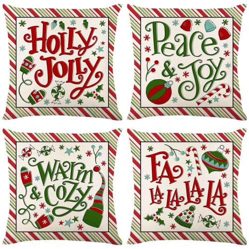 Linen & Polyester Throw Pillow Covers durable & christmas design & four piece printed Set