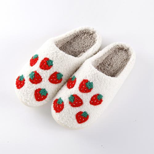 Thermo Plastic Rubber & Suede Fluffy slippers hardwearing & thermal fruit pattern white Pair