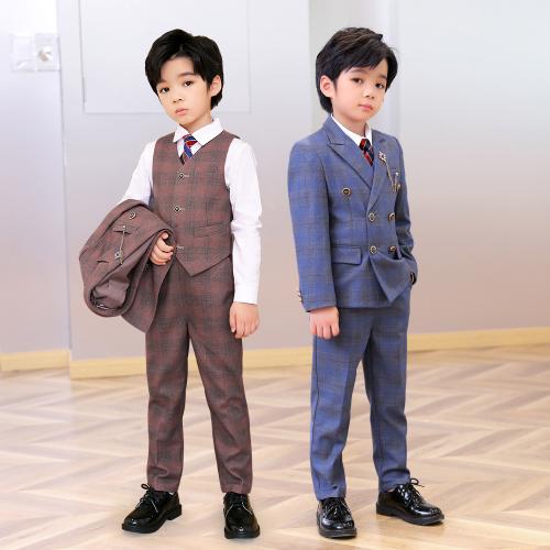 Polyester Soft Boy Clothing Set five piece  plaid Set