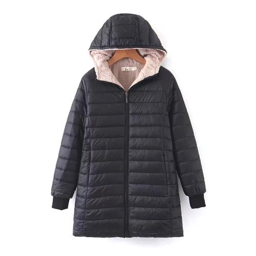 Polyester Women Parkas fleece & mid-long style Solid PC