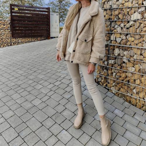 Polar Fleece Slim Women Coat patchwork Solid khaki PC
