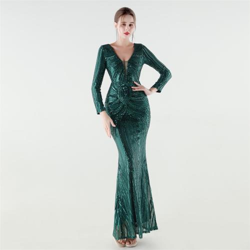 Spandex & Polyester Slim Long Evening Dress & padded Sequin PC