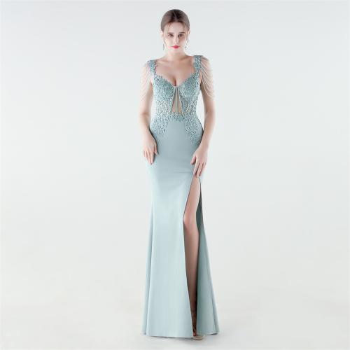 Spandex & Polyester Long Evening Dress side slit & padded iron-on PC