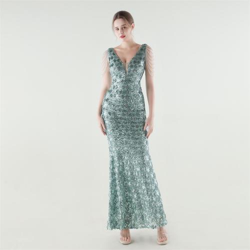Spandex & Polyester Mermaid Long Evening Dress & padded Sequin PC