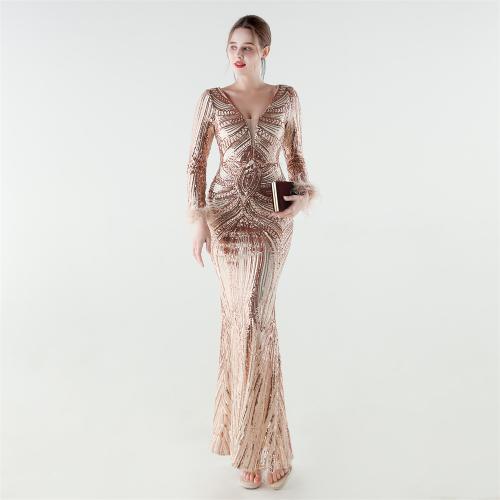 Spandex & Polyester Mermaid Long Evening Dress & padded Sequin PC