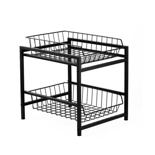 Iron Multifunction Storage Rack for Kitchen & stretchable & double layer black PC