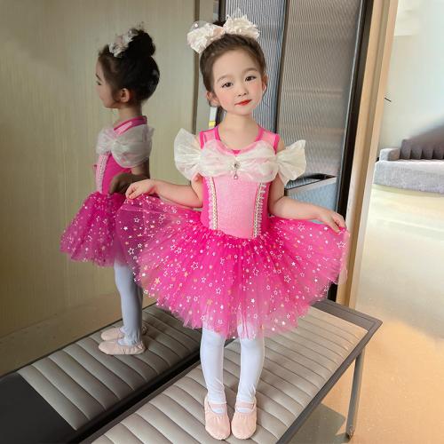 Poliéster Vestido de una sola pieza de la muchacha, fucsia,  trozo