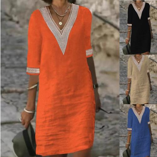 Polyester Slim & Plus Size One-piece Dress patchwork Solid PC