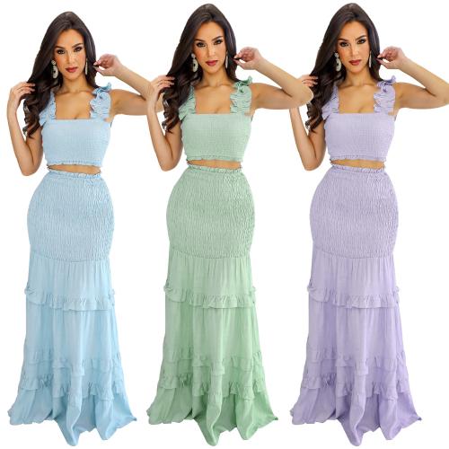 Polyester stringy selvedge & Soft Two-Piece Dress Set & two piece Solid Set