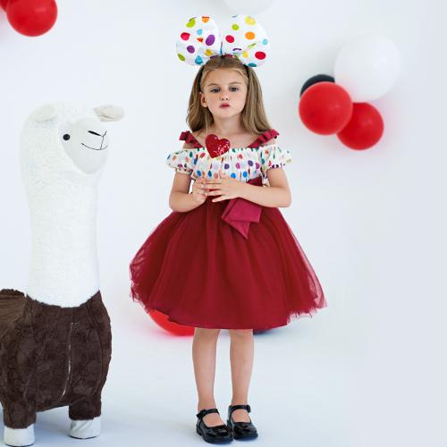 Gauze & Polyester A-line Children Halloween Cosplay Costume & breathable printed dot red PC