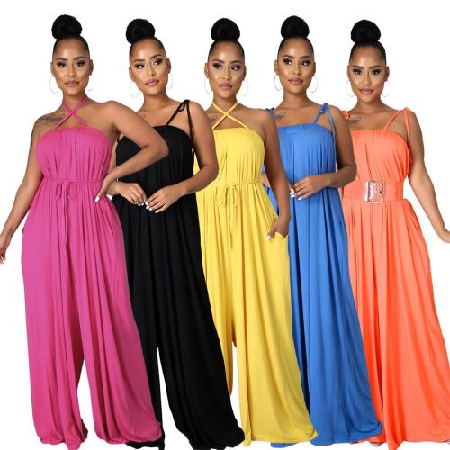 Polyester Wide Leg Trousers Long Jumpsuit backless & off shoulder Solid PC