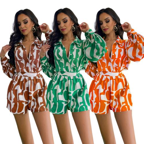 Polyester Soft Women Casual Set & two piece & breathable printed Set