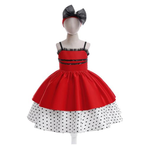 Polyester Ball Gown Children Halloween Cosplay Costume Halloween Design Solid red Set