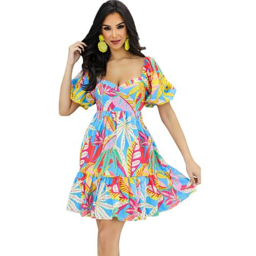 Polyester Robe d’une seule pièce Imprimé Bleu pièce