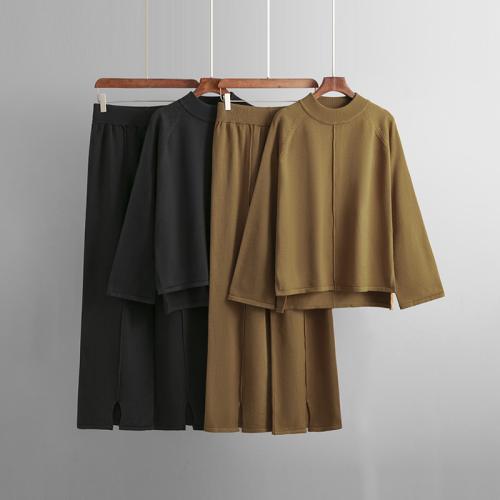 Viscose Fiber Wide Leg Trousers Women Casual Set two piece & loose Solid : Set