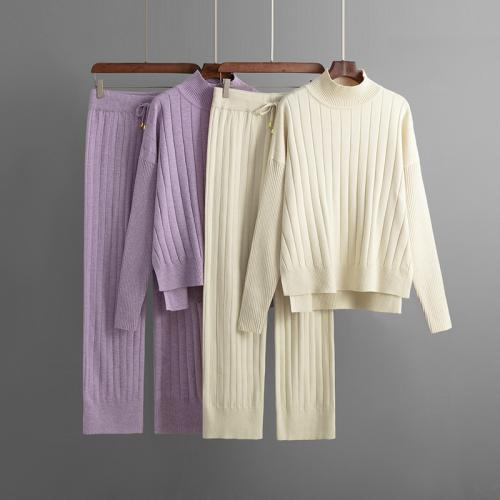 Viscose Fiber Women Casual Set side slit & two piece & thermal Solid : Set