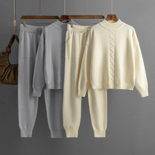 Viscose Fiber Soft Women Casual Set two piece & loose & thermal Solid : Set