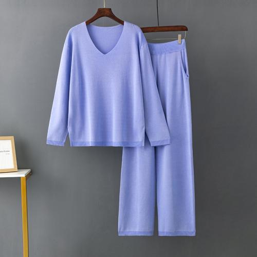Viscose Soft Women Casual Set slimming & deep V & two piece & loose Solid : Set