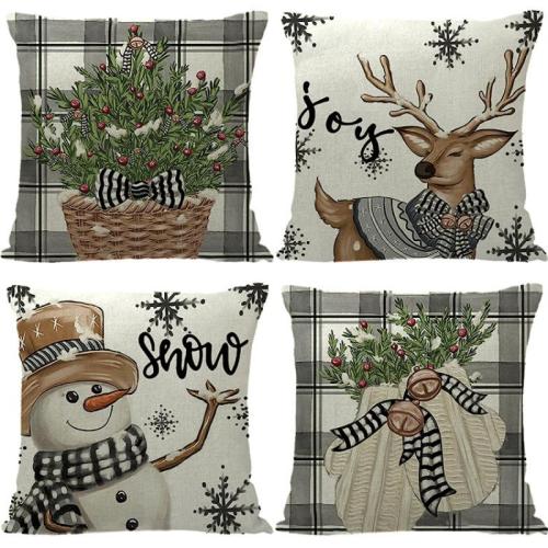 Linen Throw Pillow Covers christmas design printed PC