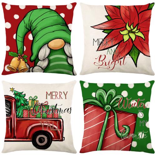 Linen Throw Pillow Covers christmas design printed PC