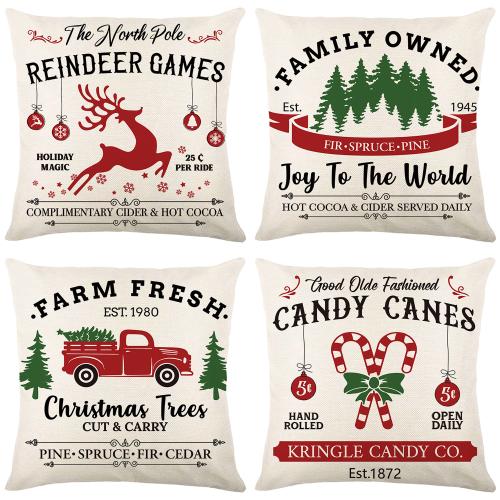 Linen Throw Pillow Covers christmas design printed PC
