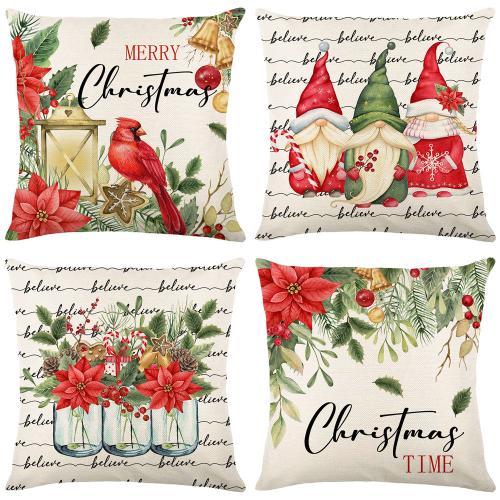 Linen Throw Pillow Covers christmas design printed PC