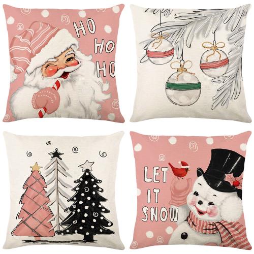 Linen Throw Pillow Covers christmas design printed PC