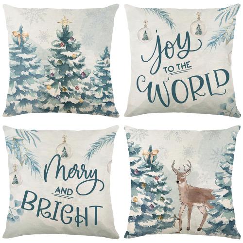 Linen Throw Pillow Covers christmas design printed PC
