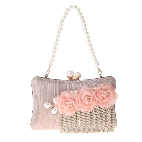 Polyester Easy Matching Clutch Bag with chain & with rhinestone Plastic Pearl floral PC