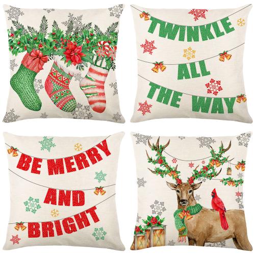 Polyester Throw Pillow Covers christmas design printed PC